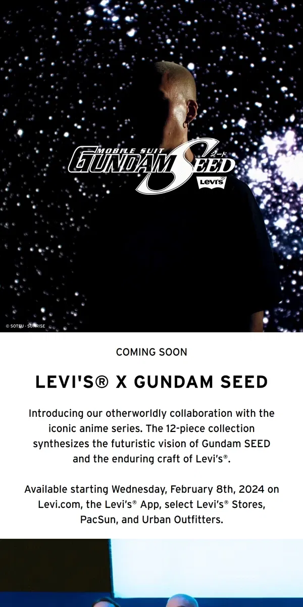 Email from Levi's. COMING SOON: Levi’s® X Gundam SEED