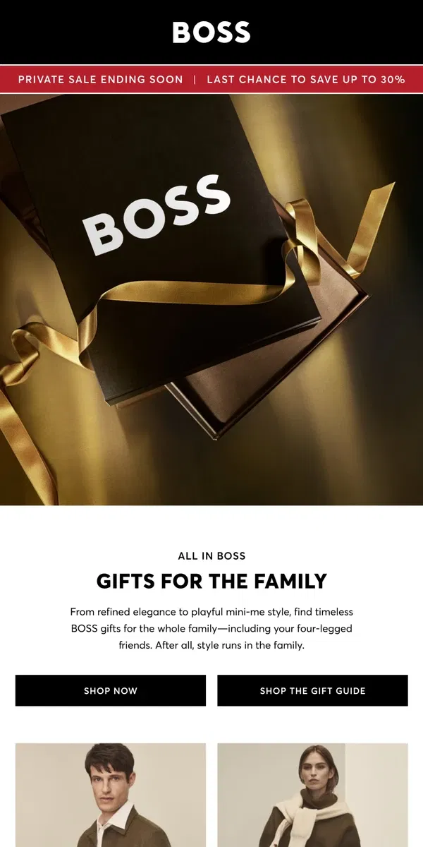 Email from HUGO BOSS. Holiday Gifts For The Whole Fam