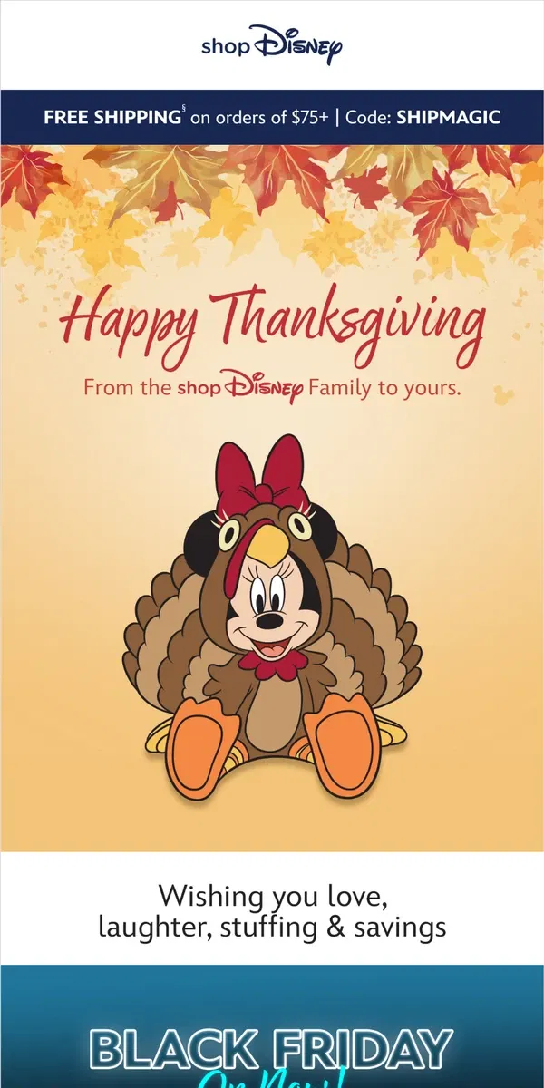 Email from shopDisney. Happy Thanksgiving!