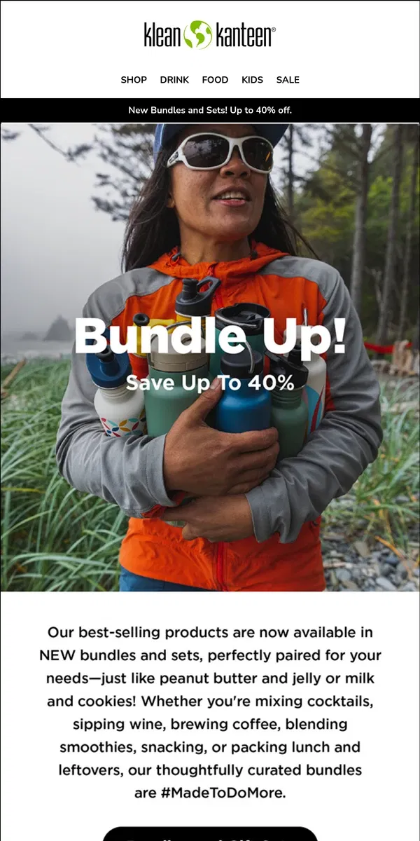 Email from Klean Kanteen. New Bundles! Up to 40% off.