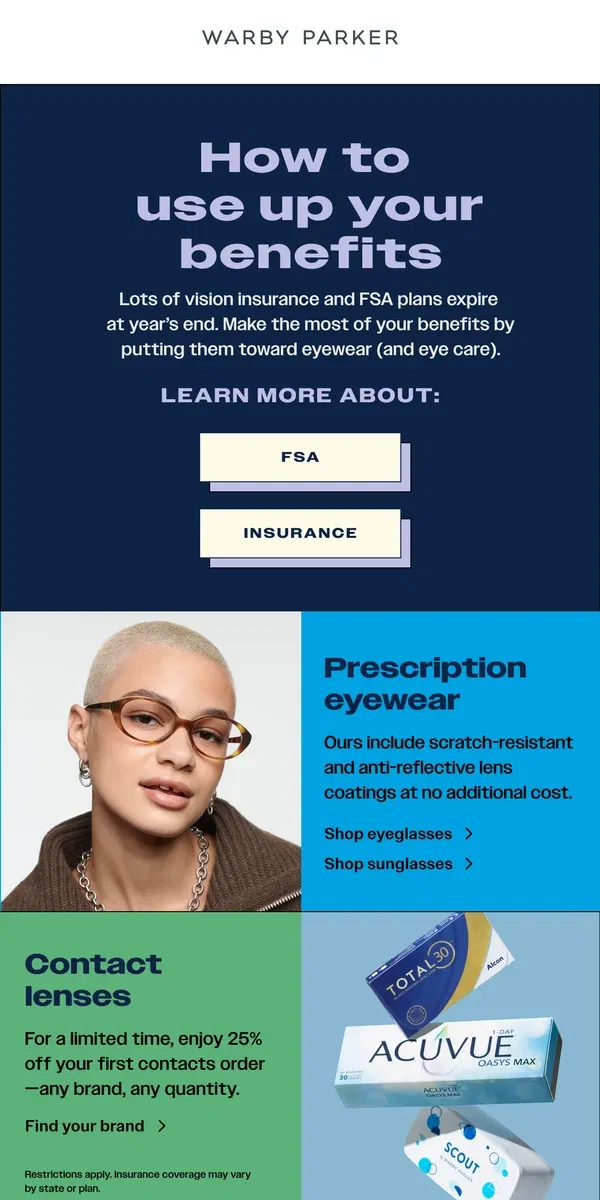 Email from Warby Parker. Your benefits might expire in 5 days