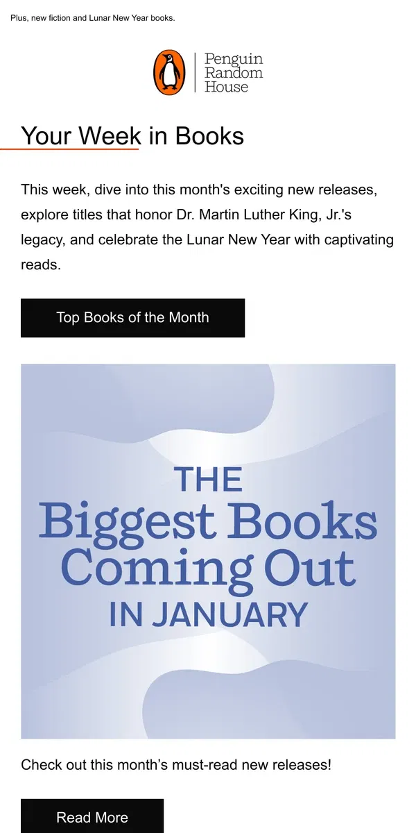 Email from Penguin Random House. Your Week in Books: Must-Reads of January