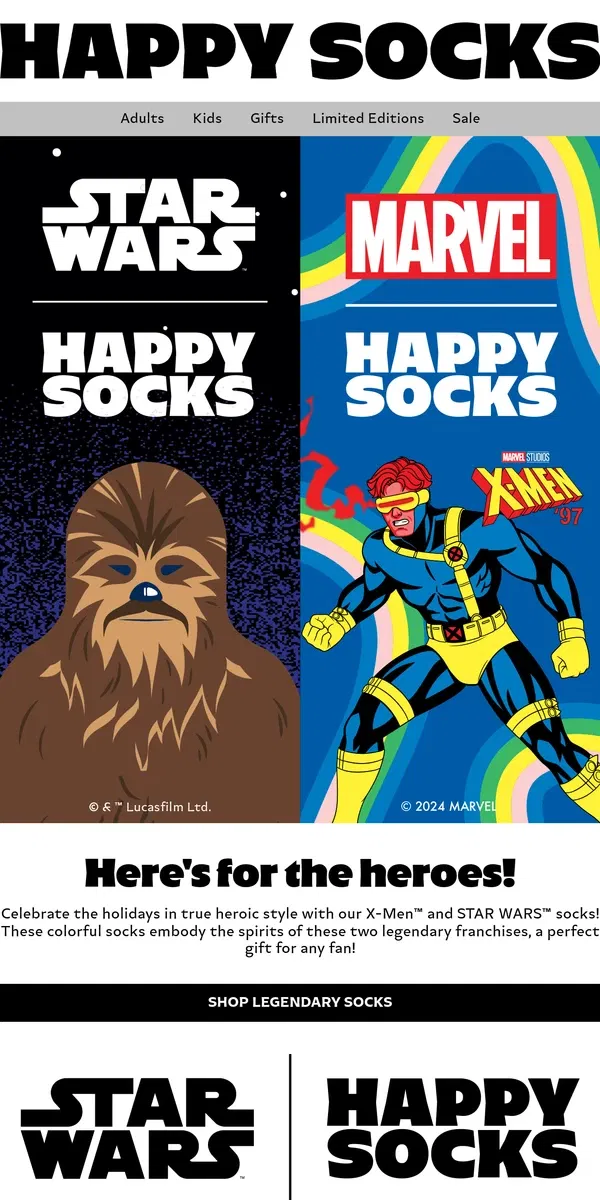 Email from Happy Socks. Legendary Holiday Gifts