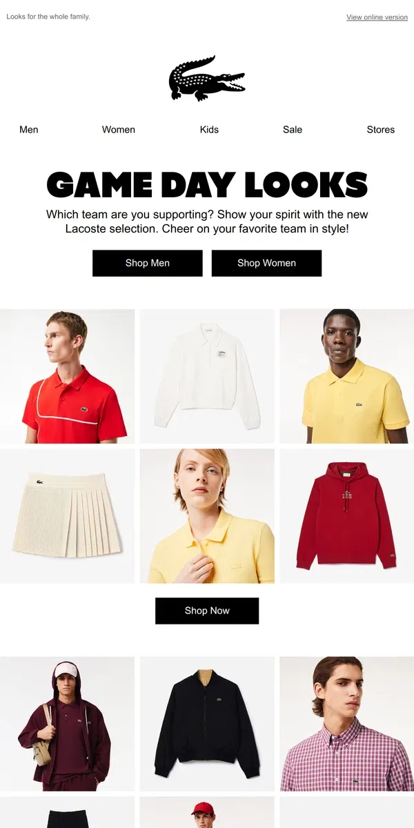 Email from Lacoste. Are You Game Day Ready?