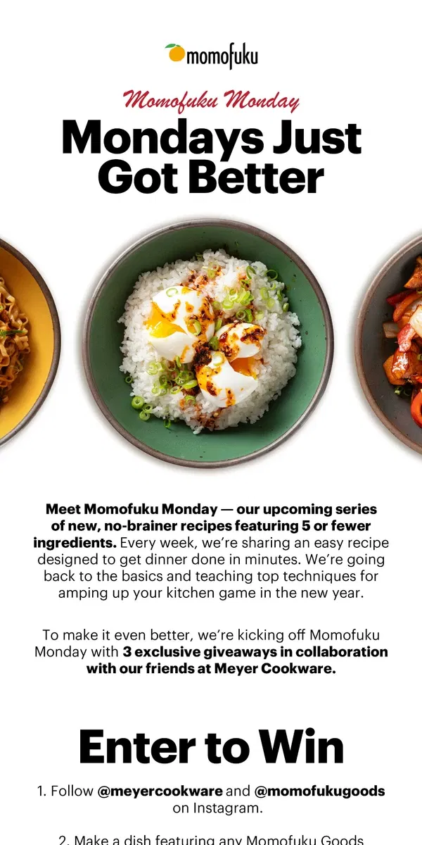 Email from Momofuku. COMING SOON: Momofuku Monday