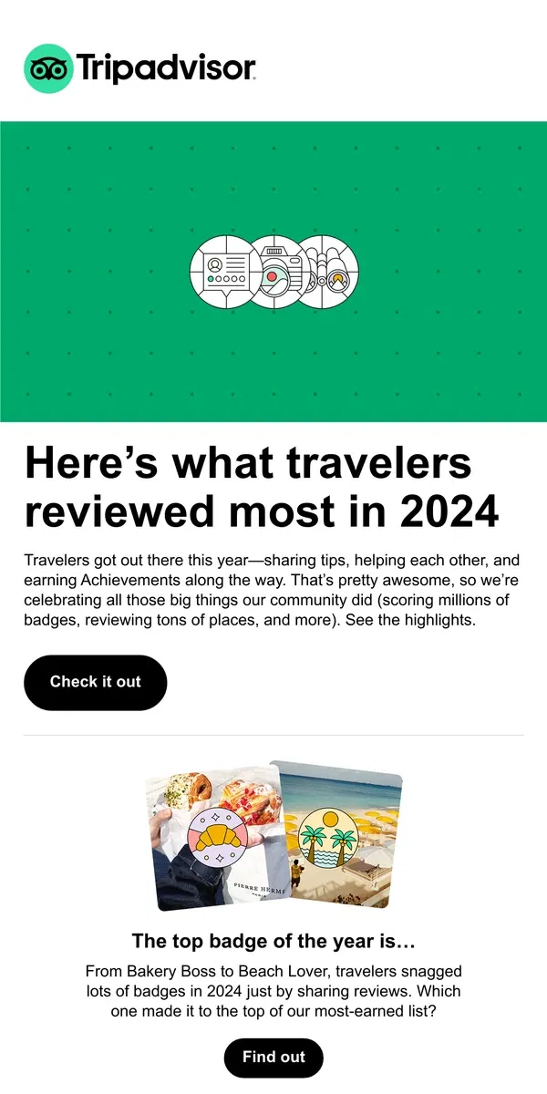 Email from Tripadvisor. Celebrating your Achievements in 2024