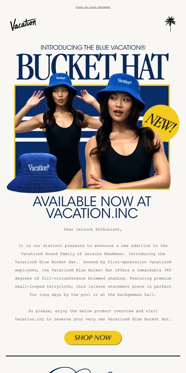 Email from Vacation. NEW! Vacation® Blue Bucket Hat 🧢