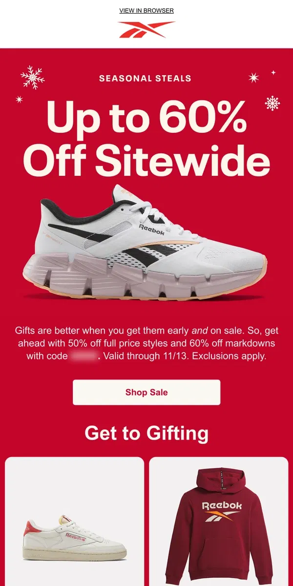 Email from Reebok. 👏 Gifts on sale 👏 Gifts on sale 👏