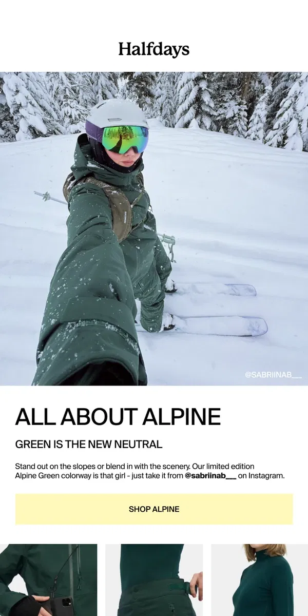 Email from Halfdays. We're All About Alpine 🎄