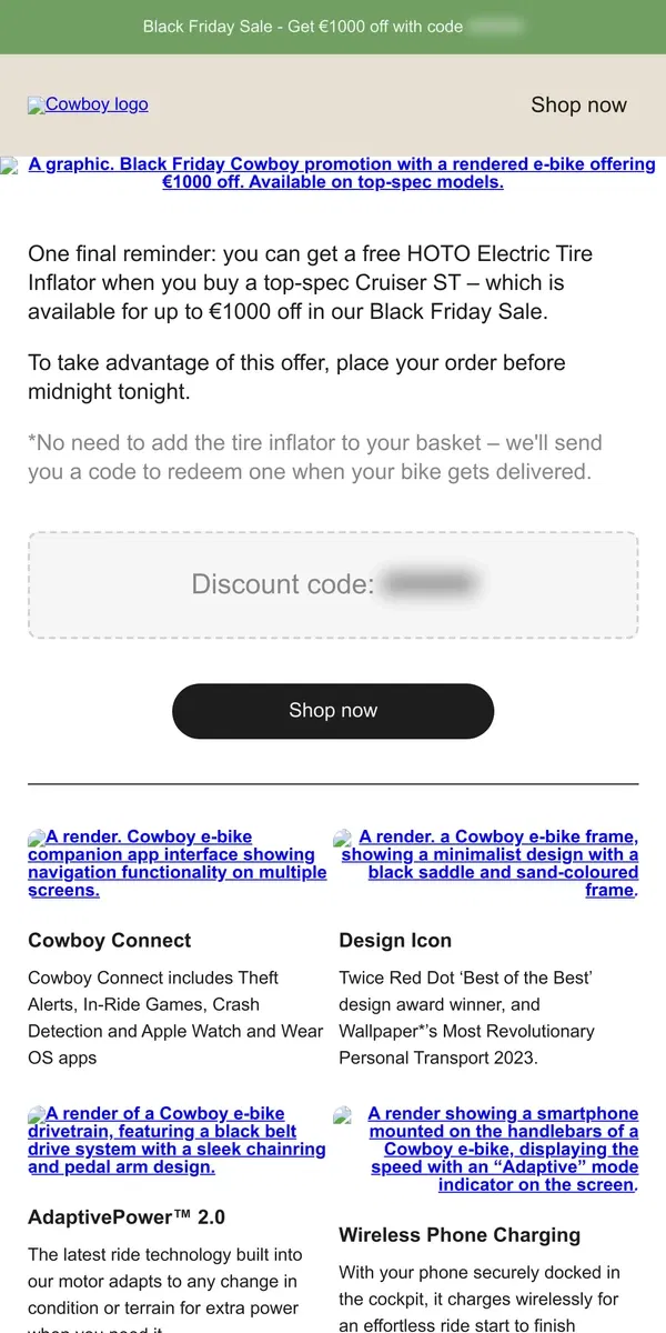 Email from Cowboy. €1000 off a top-spec Cruiser ST