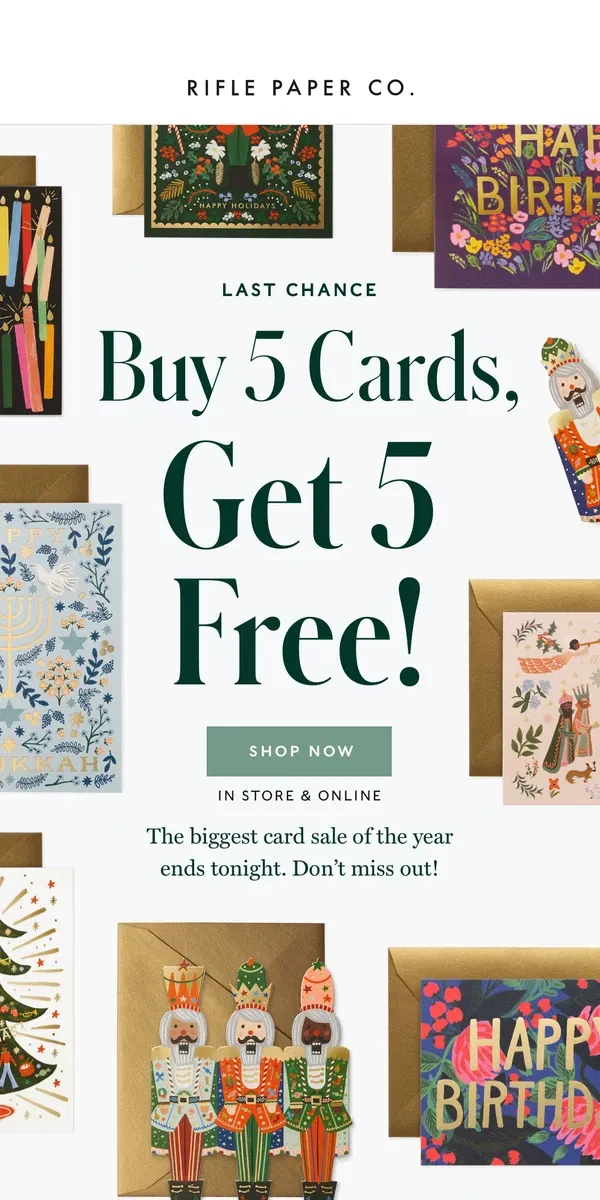 Email from Rifle Paper Co.. Final Hours ⏳  Buy 5 Cards, Get 5 Free Ends Tonight!