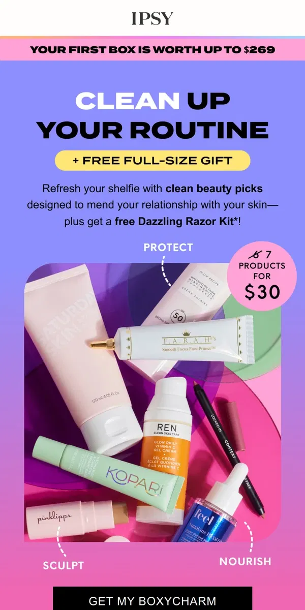 Email from BoxyCharm by IPSY. You’re approved for a FREE gift 👀