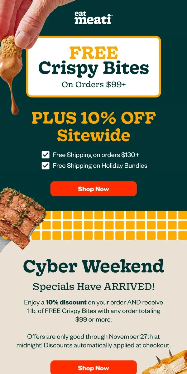 Email from eat meati. Ends Tomorrow | Get FREE Crispy Bites with Purchase