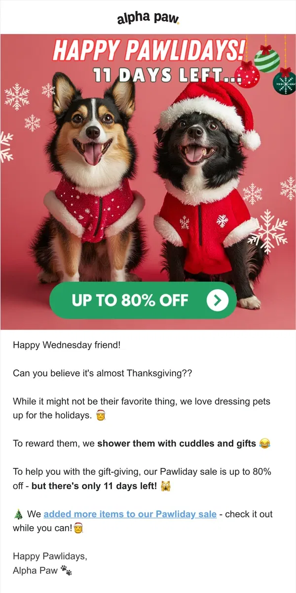 Email from Alpha Paw. ⛄ 11 days left to save up to 80%