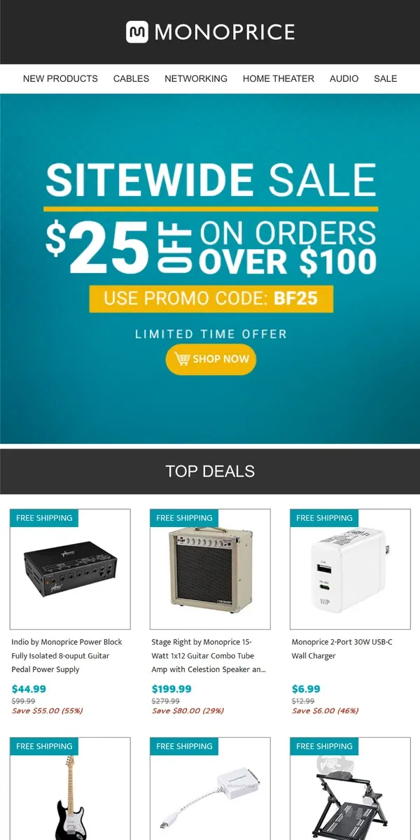 Email from Monoprice. 🔔 STARTS NOW 🔔 Extra $25 OFF on orders $100+