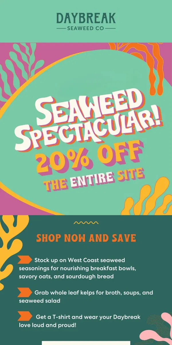 Email from Daybreak Seaweed. 20% OFF 🌸