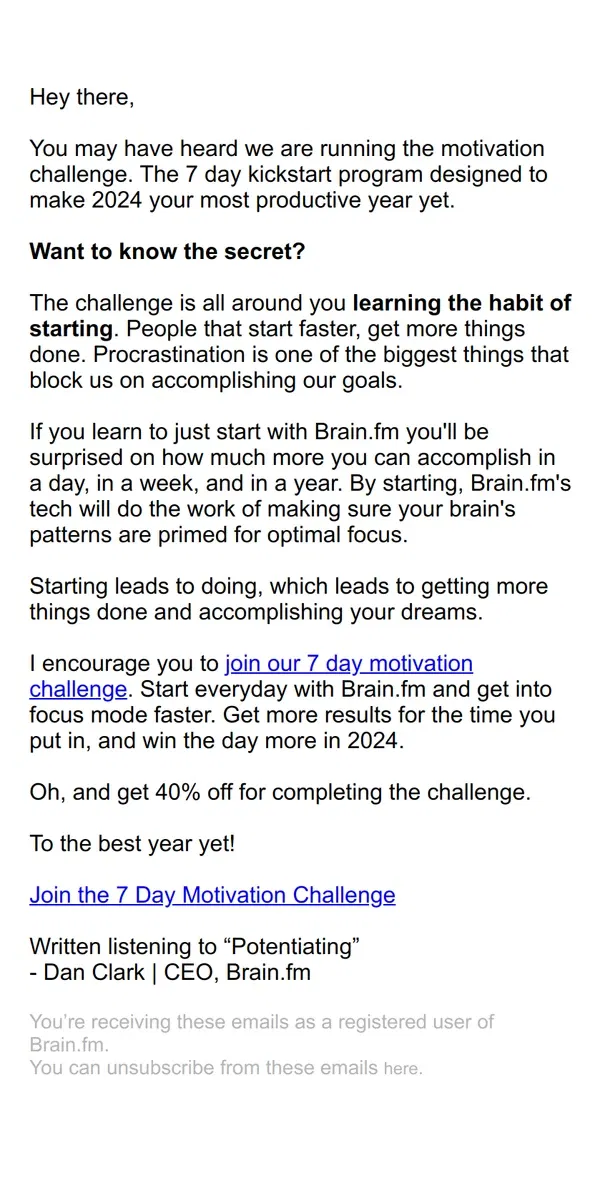 Email from Brain.fm. The secret to motivation 🤫📈