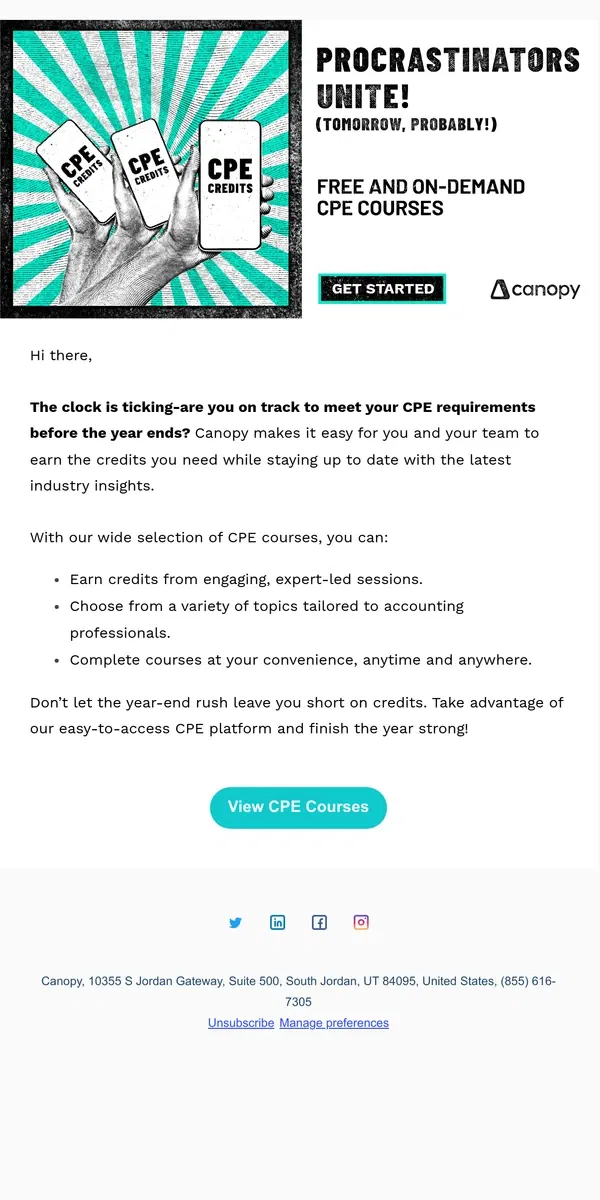 Email from Canopy. Earn Your Last-Minute CPE Credits Before Year-End 