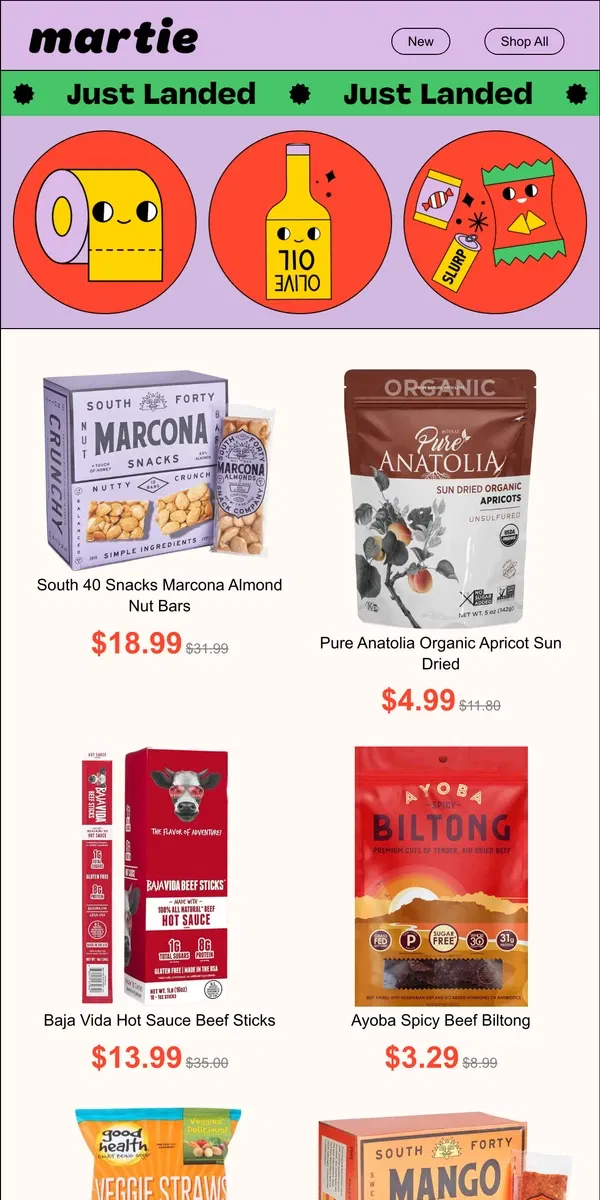 Email from Martie. 🌈 20+ NEW Arrivals! Save on Healthy Snacks, Dried Fruits, Pantry & More!