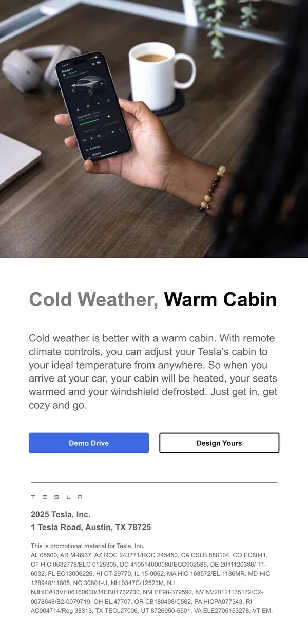Email from Tesla. Warm Up Your Cabin Before Your Drive