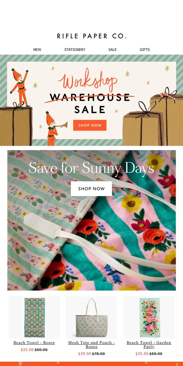 Email from Rifle Paper Co.. Warehouse Sale Ends Tomorrow 🚨