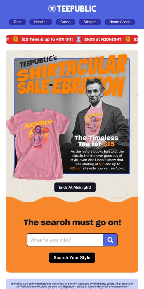 Email from TeePublic. Last Chance Alert!