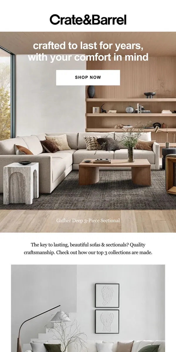 Email from Crate & Barrel. How we build our sofas to last years →