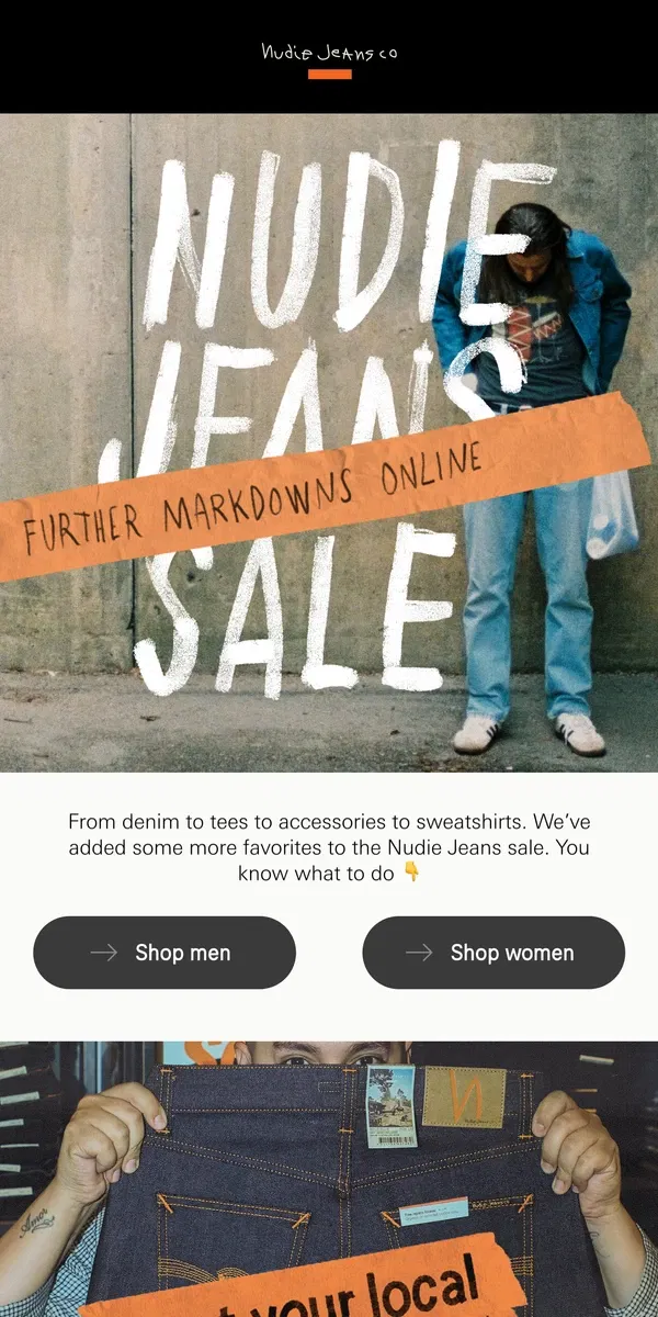 Email from Nudie Jeans. Nudie Jeans sale – further markdowns online.