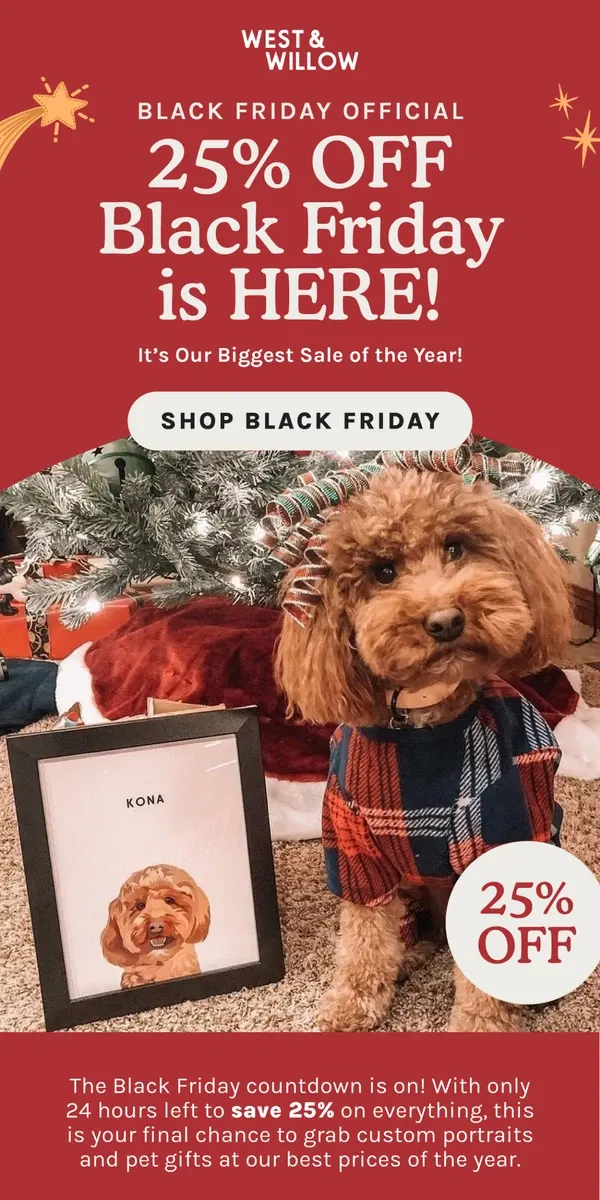 Email from West & Willow. 25% OFF BLACK FRIDAY SALE! 🎄🎁