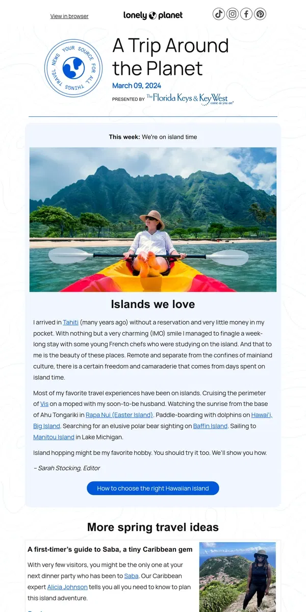 Email from Lonely Planet. When in doubt, island hop