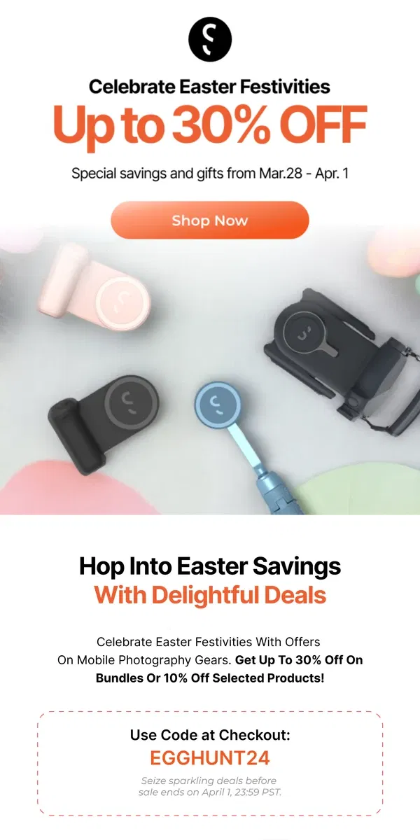 Email from ShiftCam. 🐰Hoppy Easter Sale! 🎉 Save Big on Eggcellent Deals!