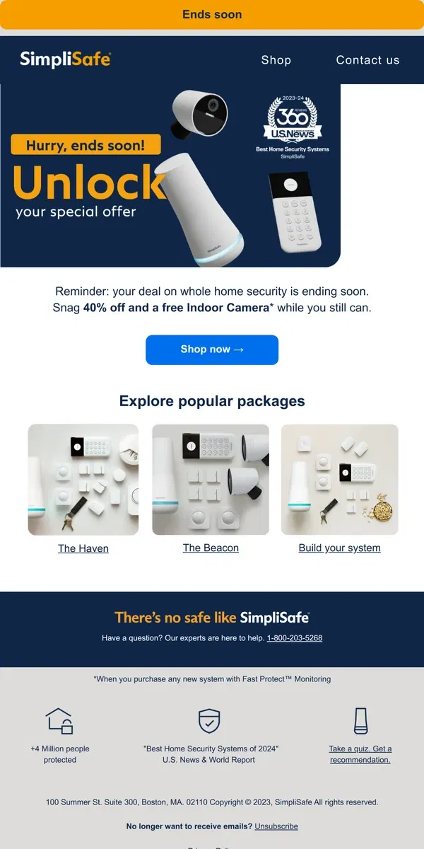 Email from SimpliSafe. Why wait? Unlock your great offer now