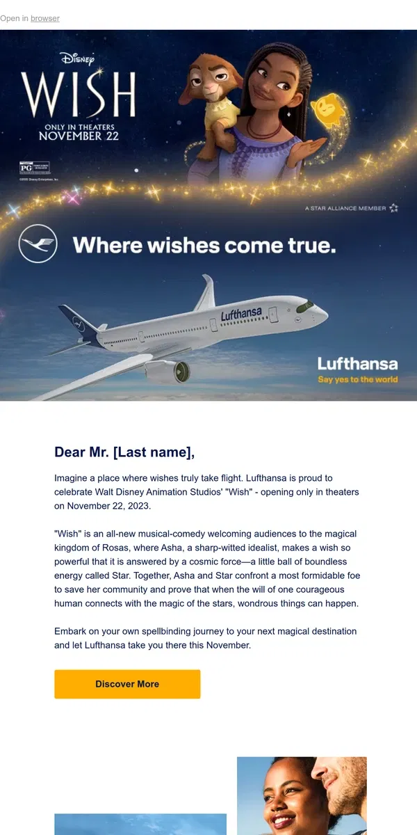 Email from Lufthansa. Your travel wish list with Lufthansa and Disney's "Wish" ⭐️