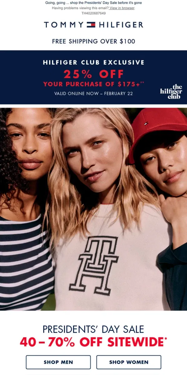 Email from Tommy Hilfiger. Don't miss 40–70% off sitewide! (VIPs get an EXTRA 25% off $175+)