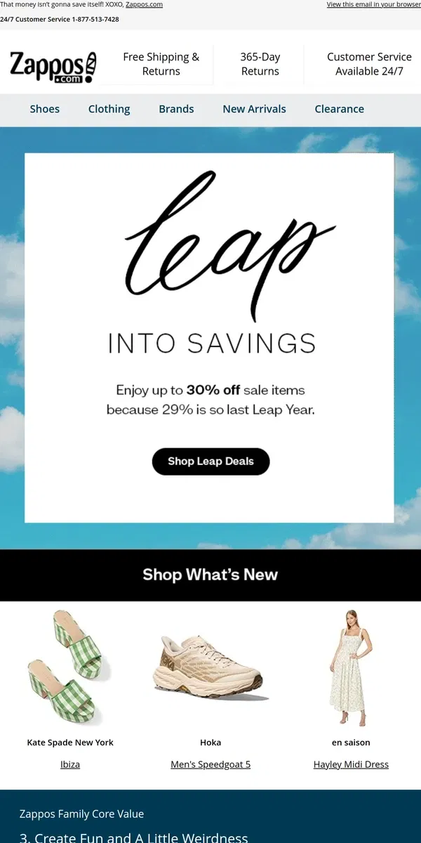 Email from Zappos. Leap Day Surprise Inside!