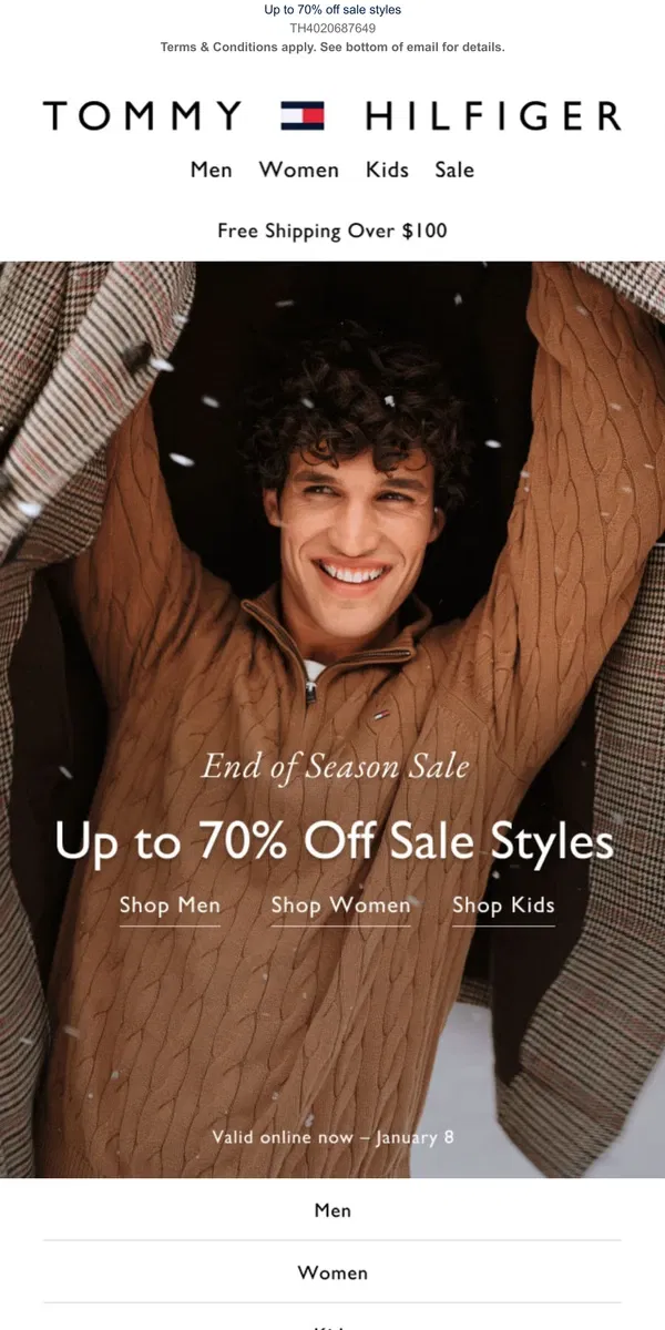 Email from Tommy Hilfiger. Our End of Season sale continues | Don't miss these deals