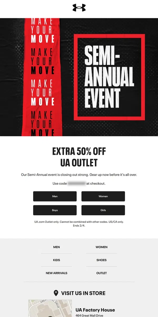 Email from Under Armour. Extra 50% off is going strong 💪