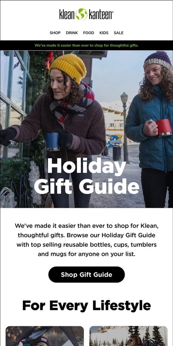 Email from Klean Kanteen. Gift Guides for Every Lifestyle and Every Budget.