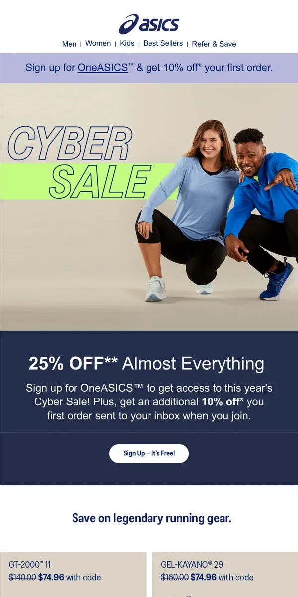 Email from ASICS. The Cyber Sale is here early! ❄️🗓️