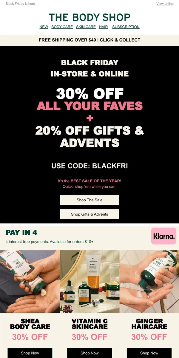 Email from The Body Shop. 30% OFF All Your Favorites 🎁💆🛀