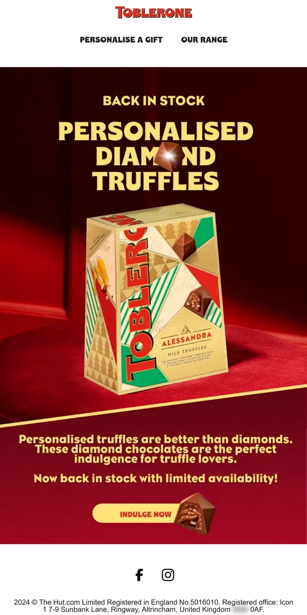 Email from Toblerone. 🍫 The one thing better than a diamond…