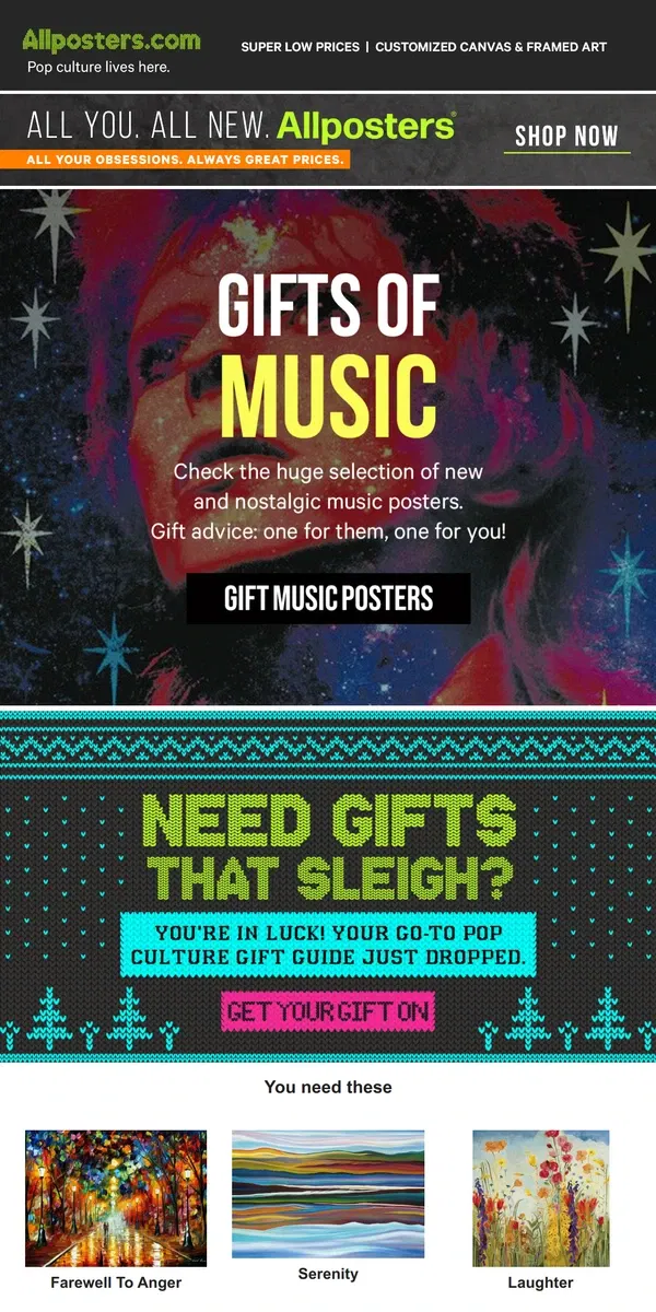 Email from AllPosters. 🎶 Fill your house with music posters!