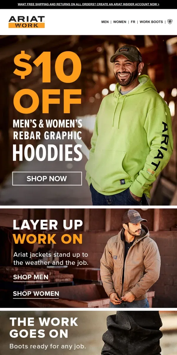 Email from Ariat. Don't forget! $10 Off Rebar Graphic Hoodies­