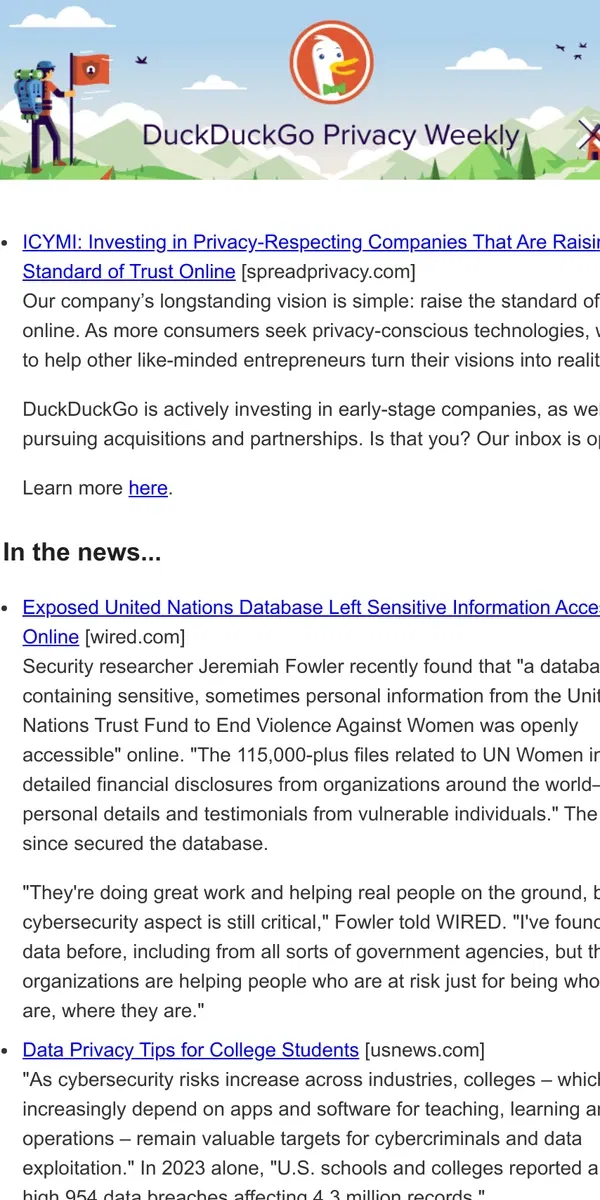 Email from DuckDuckGo. [ DuckDuckGo Privacy Weekly ] For Nov 7, 2024