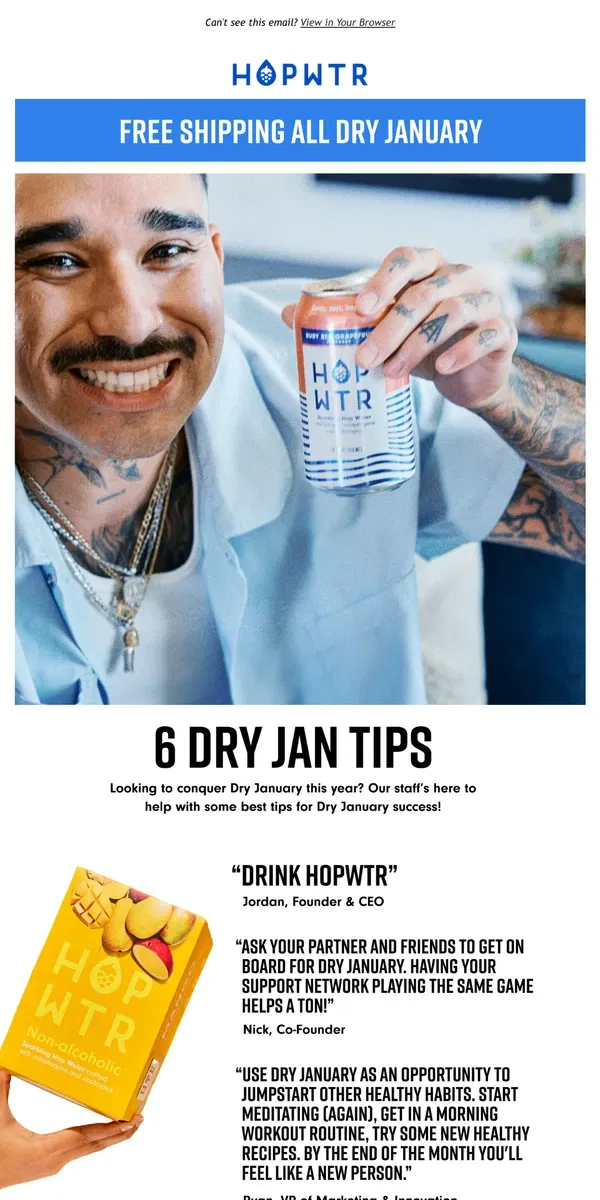 Email from HOP WTR. 6 Tips to Get You Through Dry Jan!