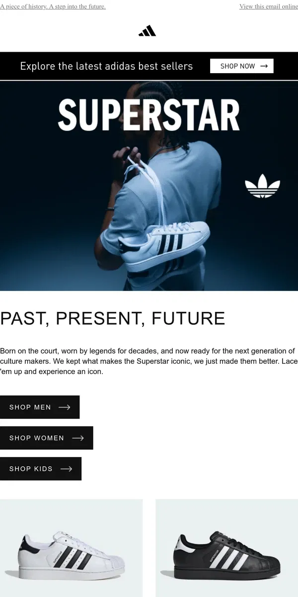 Email from Adidas. Style that never stops