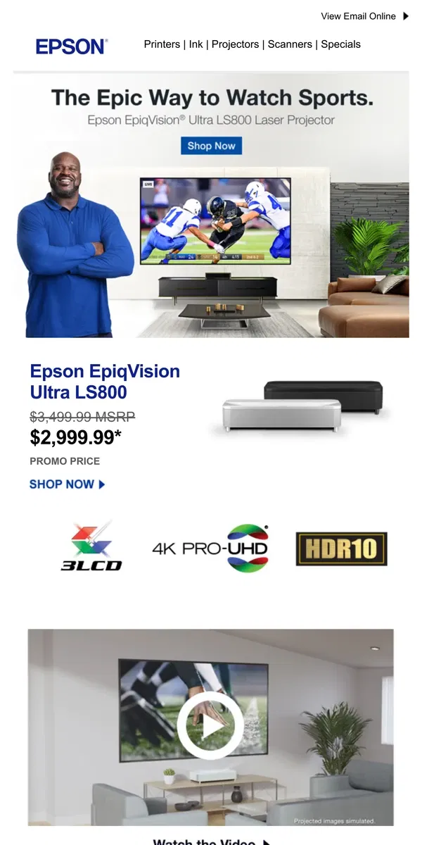 Email from Epson. Save $500 on the Epson EpiqVision Ultra LS800