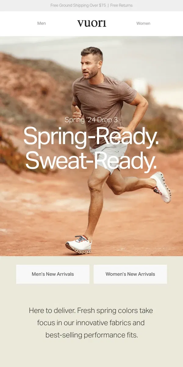 Email from Vuori. Just Launched: Spring '24 Drop 3