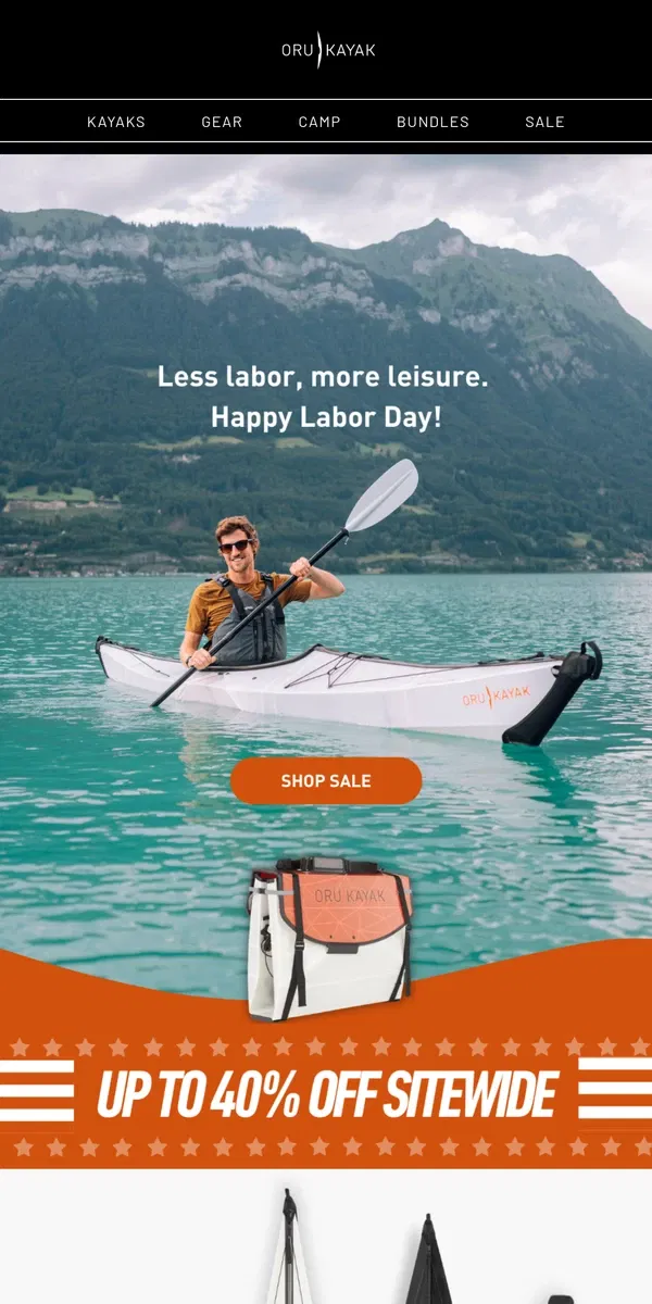 Email from Oru Kayak. Up to 40% OFF Sitewide 🚨 Labor Day Sale is ON