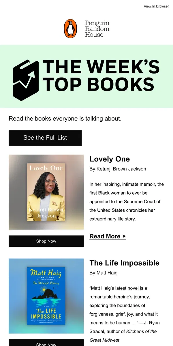 Email from Penguin Random House. This Week’s Most Popular Books Are …